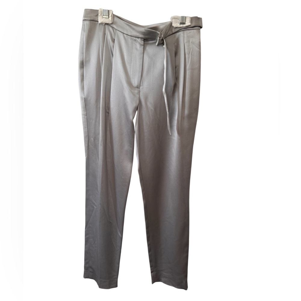 Milly Hammered Tatum Belted Silver Ankle Pants Trousers Size 4 NWTS Small Flaw
